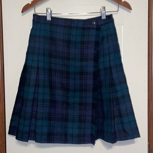 Vintage Plaid Blue & Green 100% Wool Pleated Wrap Kilt Irish Skirt Size 6